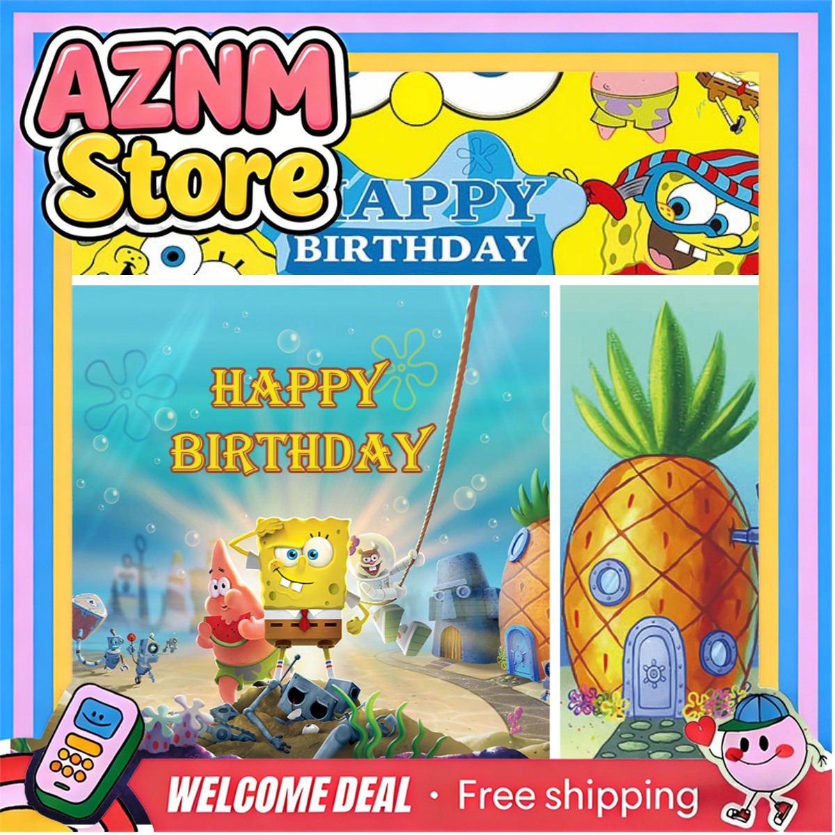 Photography Studio - 1pc SpongeBob SquarePants Canvas Backdrop —