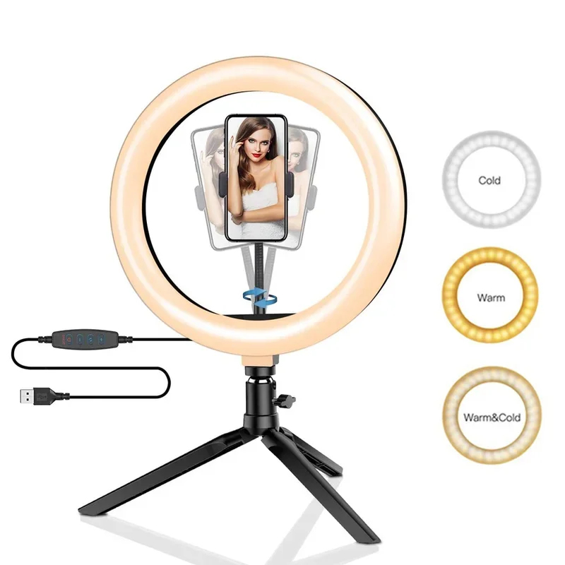 Photography Umbrella Lighting Kit - Dimmable26cm LED Ring Light Kit with