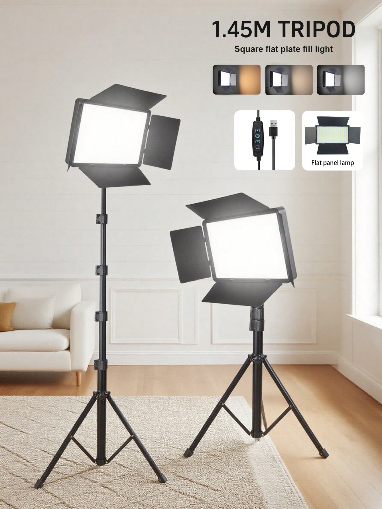 Photography Zooming - 145cm Adjustable Tripod LED Square Fill